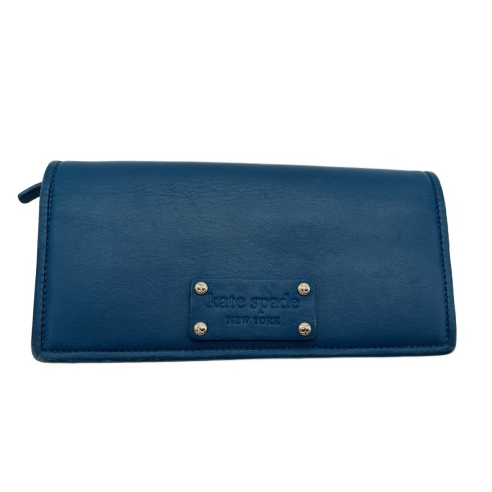 Kate Spade New York Continental Wallet Teal Blue Leather‎ Snap Closure 4x8"